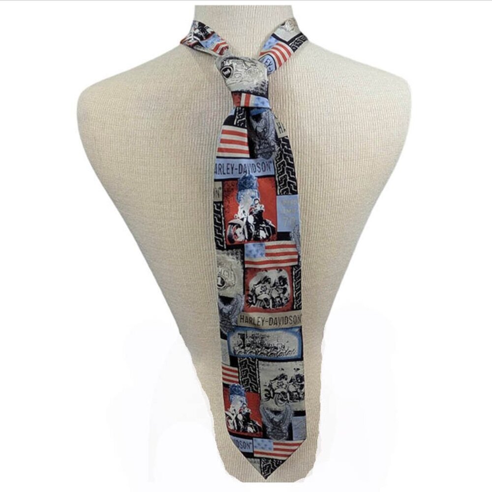 Harley Davidson Mens Tie 100% Silk Ralph Marlin AOP American Flag USA Motorcycle